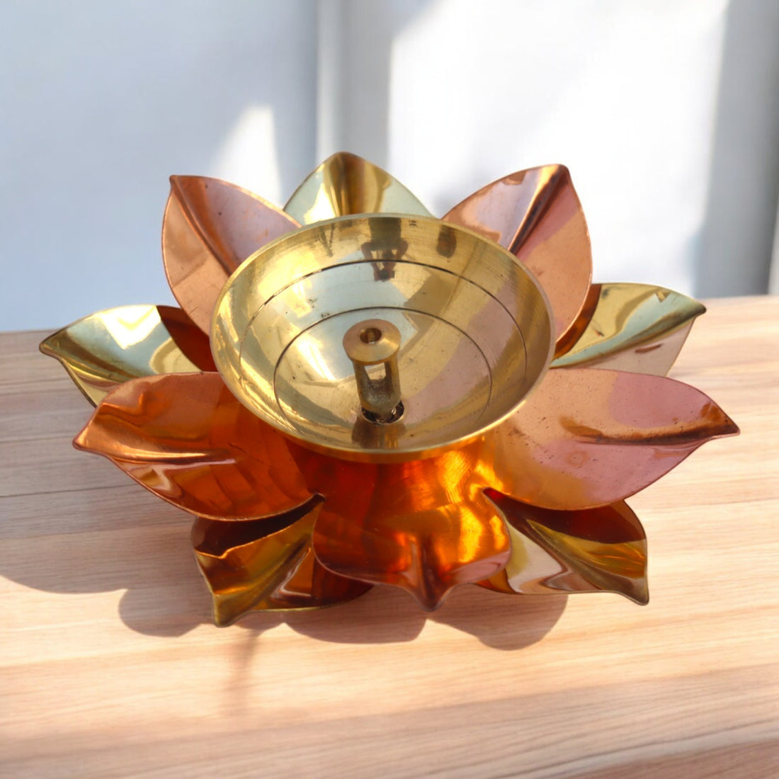 Lotus Bloom Akhand Diya – Brass & Copper Pooja Diya (Pack of 2)